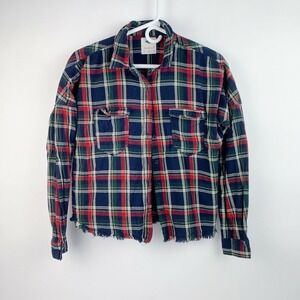 Wild Blue + Sadie Robertson Boho Cropped Flannel Fringe Shirt Size Medium